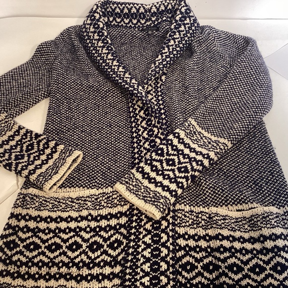 Lucky Brand Blue and White Open Long Cardigan Sweater Women’s Small - Picture 11 of 11